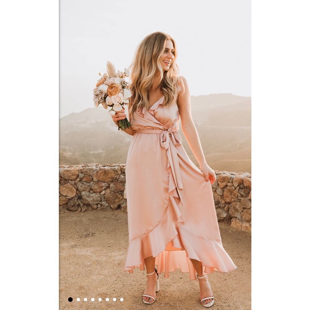 Show Me Your Mumu Samantha Ruffle Wrap Dress 2X Rose Gold Luxe Satin NWT Bridal